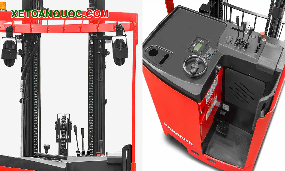 Xe nâng reach truck 2.5 tấn pin axit có thiết kế tiện dụng