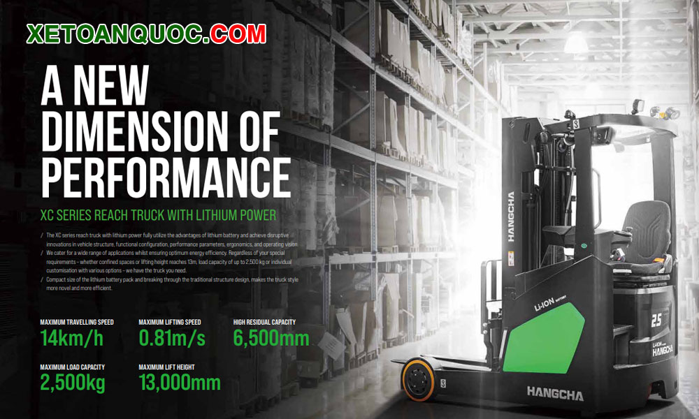 Xe nâng reach truck 2.5 tấn pin lithium 